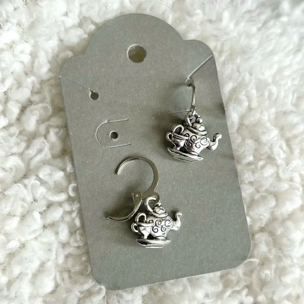 3/$15 Silver Dainty Teapot and Teacup Dangle Earrings